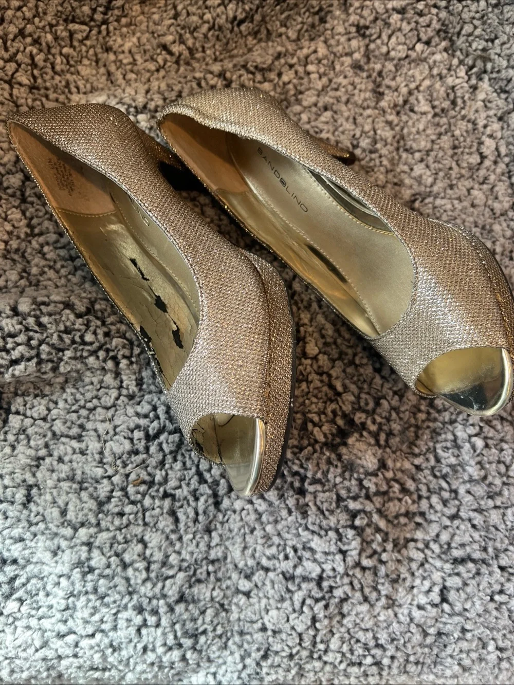 Glitter Peep-Toe Heels in Gold
